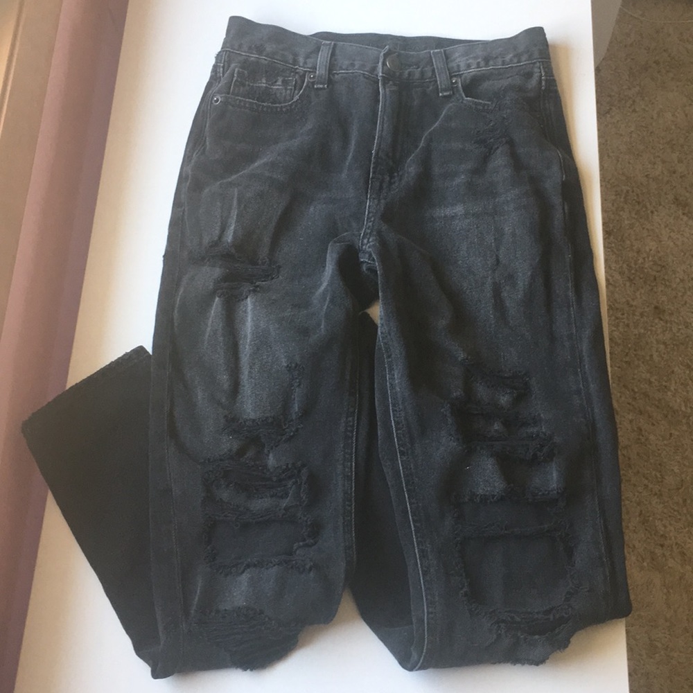 American Eagle Black Ripped Mom Jeans